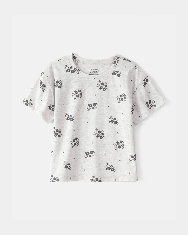Toddler Girl Floral Top - Grey, image 1 of 3 slides