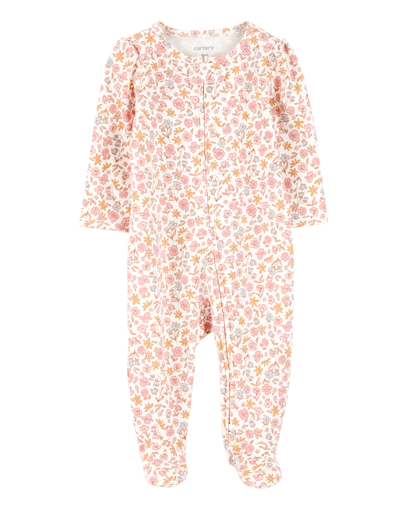 Baby Girl Floral 2-Way Zip Cotton Sleeper pyjamas, image 1 of 4 slides