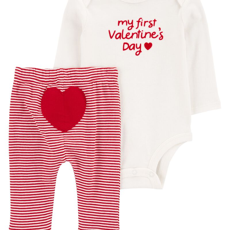 Baby My First Valentines Day 2-Piece Long-Sleeve Bodysuit & Pant Set - Red/White | Carter’s Oshkosh Canada