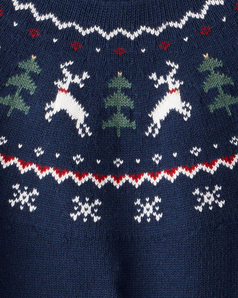 Kids Organic Cotton Fair Isle Sweater Knit Pullover, image 3 of 4 slides
