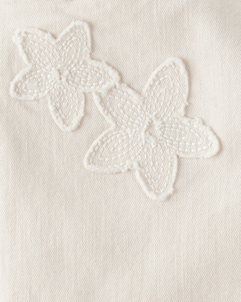 Toddler Floral Embroidered Iconic Denim Wide Leg Jeans - Cream, image 4 of 5 slides