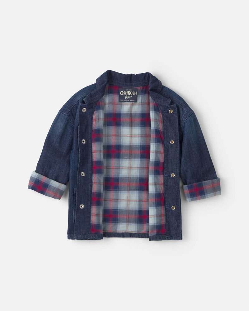 Toddler Boy Plaid Denim Jacket - Blue, image 3 of 5 slides