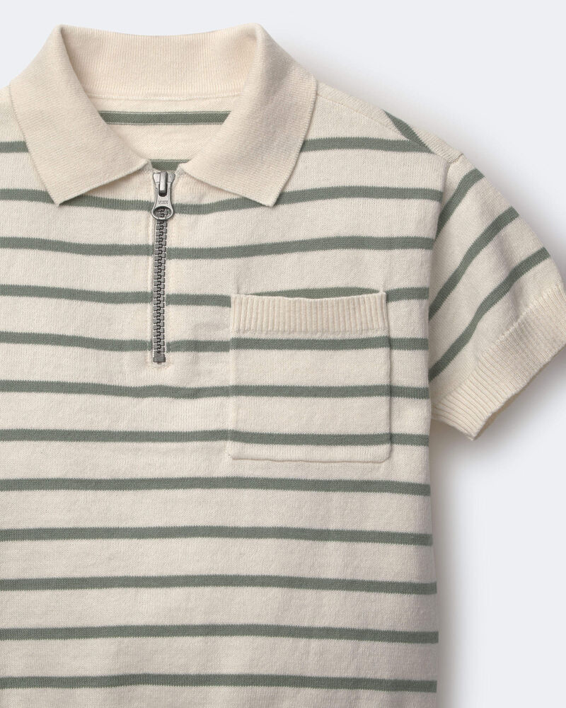 Toddler Boy Zip-Up Polo in Stripes - Cream, image 6 of 6 slides