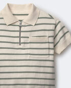 Toddler Boy Zip-Up Polo in Stripes - Cream, image 6 of 6 slides