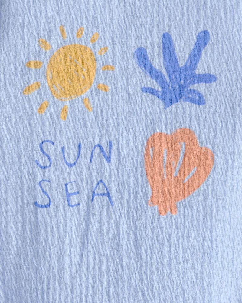 Baby Girl 'Sun Sea' Short-Sleeve Romper - Blue, image 2 of 3 slides