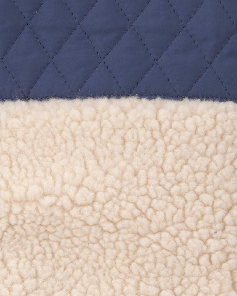 Teddy Fleece Colour Block Zip-Up Hoodie - Navy Blue/Cream, image 2 of 3 slides