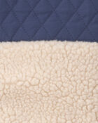 Teddy Fleece Colour Block Zip-Up Hoodie - Navy Blue/Cream, image 2 of 3 slides