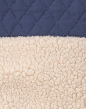 Teddy Fleece Colour Block Zip-Up Hoodie - Navy Blue/Cream, 