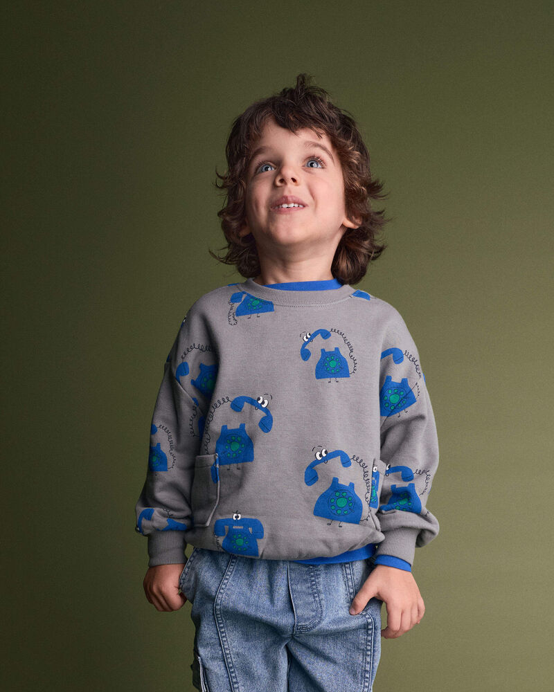Toddler Otter Sweatshirt&trade; with Pockets in Phone Print - Grey, image 4 of 5 slides