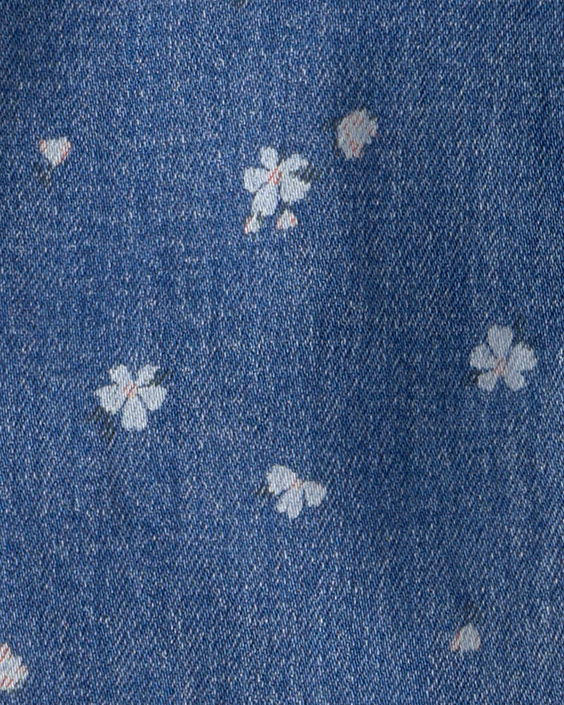Girls Floral Denim Jacket - Dark Wash, image 2 of 3 slides