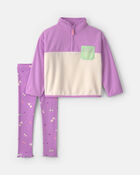 Toute-petit fille - Ensemble 2 pi&egrave;ces haut manches longues en molleton et pantalon &agrave; motif c&oelig;ur &ndash; Mauve/Cr&egrave;me, image 1 sur 4 diapositives