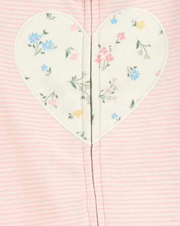 Baby Heart Striped 2-Way Zip Cotton Sleeper Pyjamas - Pink, 