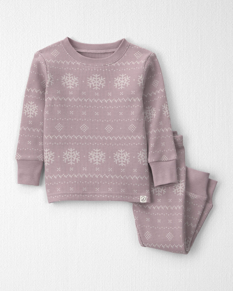 B&eacute;b&eacute; fille - Pyjama 2 pi&egrave;ces en tricot gaufr&eacute; fait avec du coton biologique &agrave; motif jacquard, image 1 sur 3 diapositives