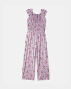 Filles - Combinaison &agrave; smocks, motif floral - Mauve, image 1 sur 2 diapositives