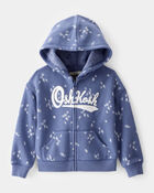 Toddler Heart Print French Terry Hooded Jacket - Blue, image 1 of 3 slides