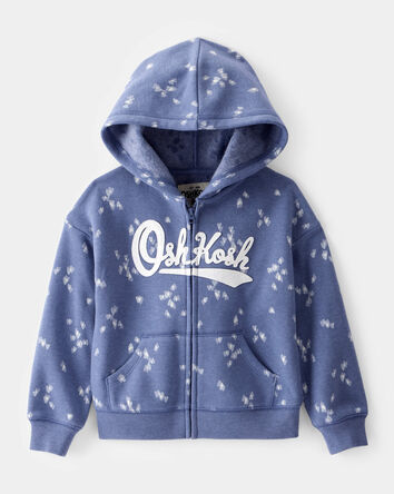 Toddler Heart Print French Terry Hooded Jacket - Blue, 