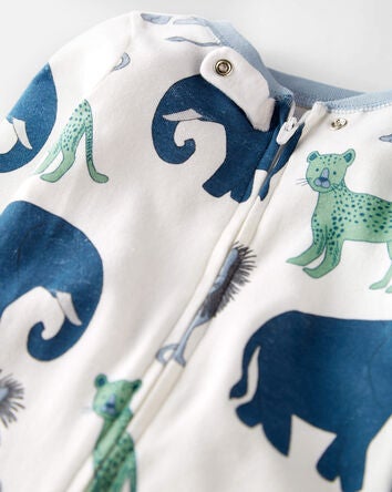 Baby Organic Cotton 1-Piece Pyjamas in Wildlife Print, 