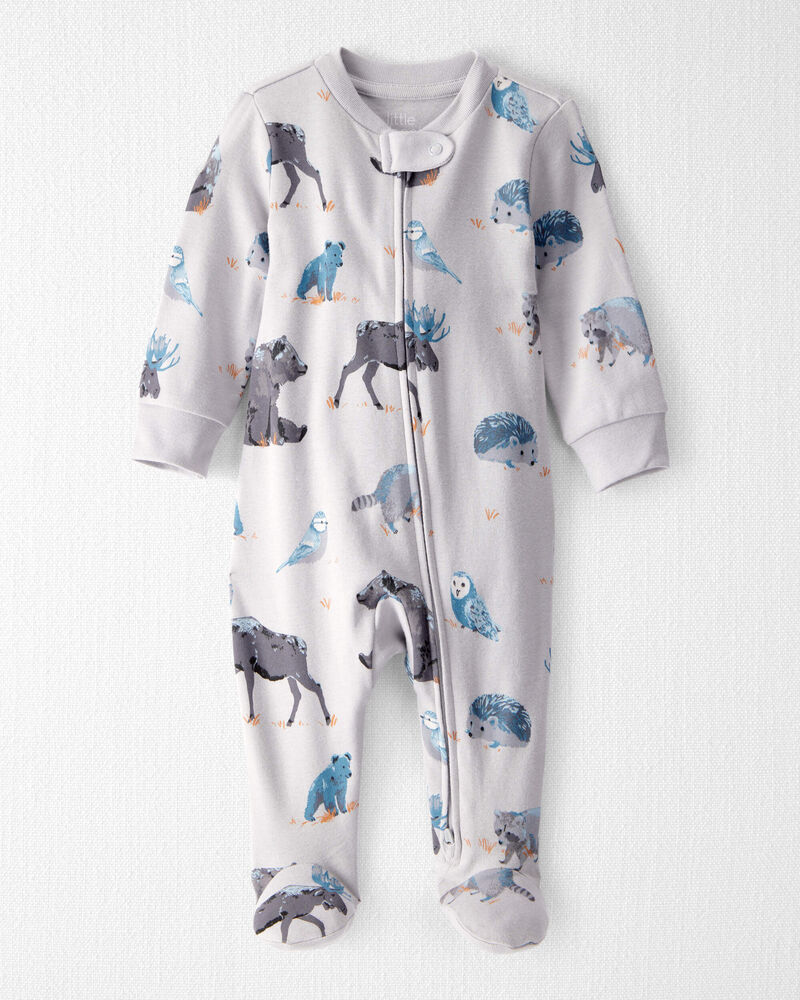 Baby Organic Cotton Sleep & Play Pajamas in Midnight Forest Print, image 1 of 4 slides