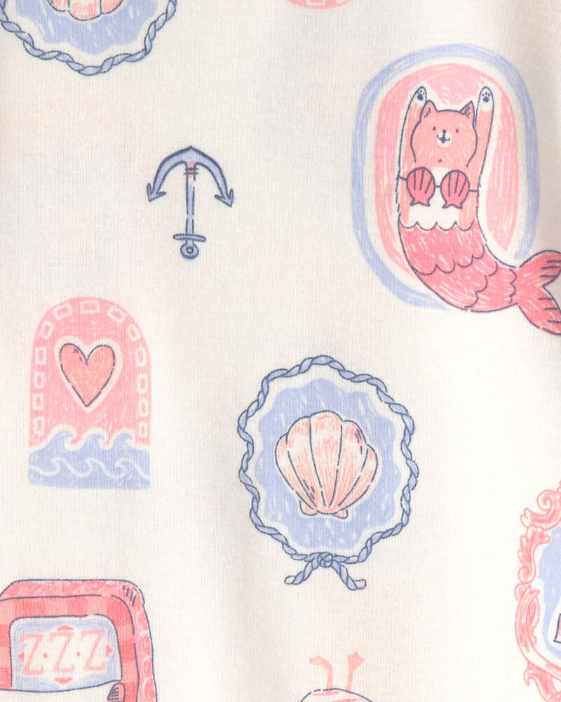Toddler Girl Mermaid Cat 100% Cotton Snug Fit 4-Piece Pyjama Set - Pink/Ivory, image 3 of 4 slides