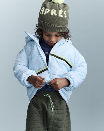 Tout-petit gar&ccedil;on - Blouson matelass&eacute; &agrave; capuchon et fermeture &agrave; glissi&egrave;re - Bleu p&acirc;le, 