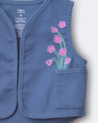 Toddler Girl Embroidered Cropped Vest with Otter Pockets - Slate Blue, image 6 of 6 slides