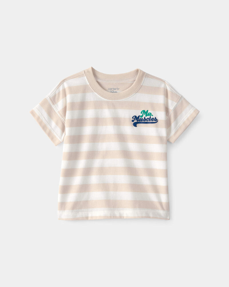 B&eacute;b&eacute; gar&ccedil;on - T-shirt &agrave; rayures &laquo;Mr. Muscles&raquo; - Beige, image 1 sur 3 diapositives