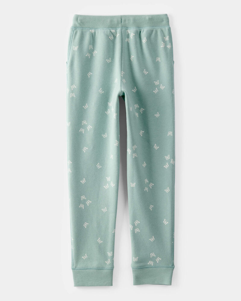 Girls Butterfly Print Pull-On Fleece Joggers - Green, image 2 of 4 slides