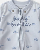 Baby Boy 'Baby Brother' Fleece 2-Way Zip Sleepers - Blue, image 3 of 5 slides