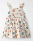 Baby Girl Organic Cotton Tiered Dress in Seashells, image 1 of 6 slides