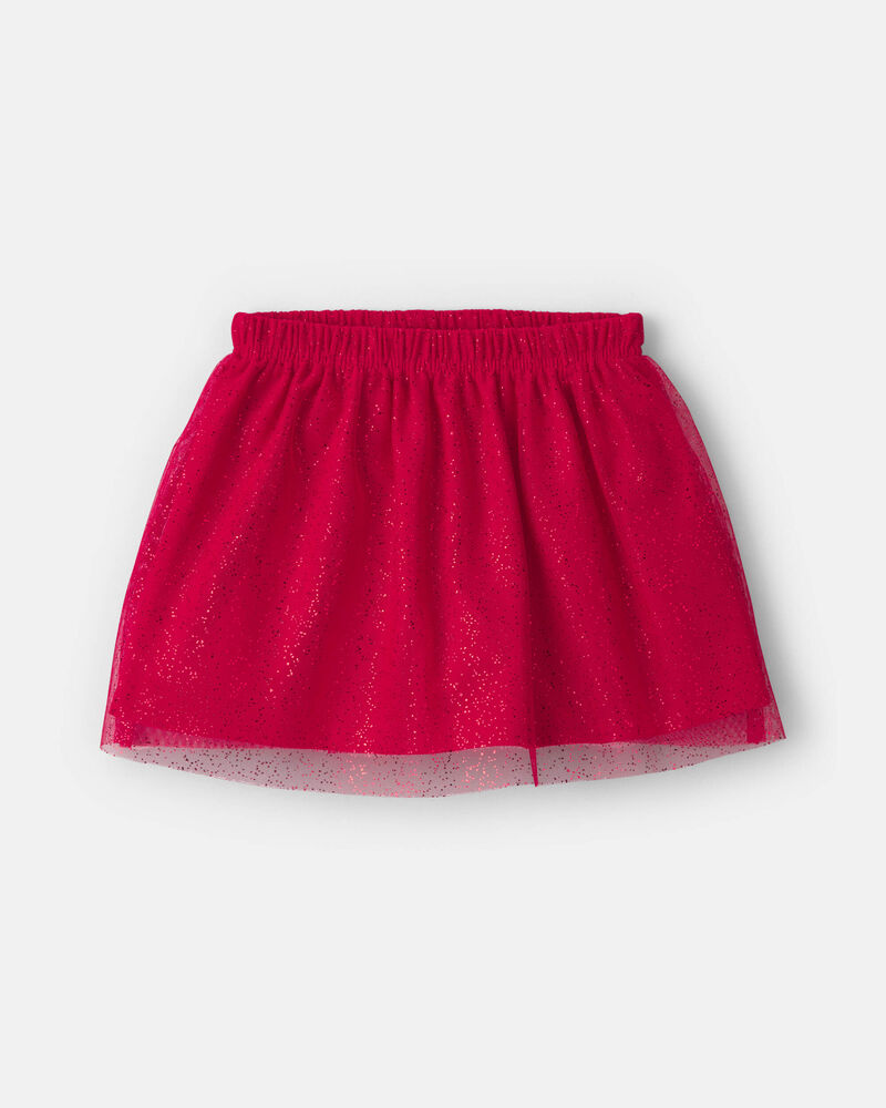 Filles - Ensemble manches longues en molleton avec n&oelig;ud et jupe-short en tulle &ndash; Cr&egrave;me/Rouge, image 2 sur 5 diapositives