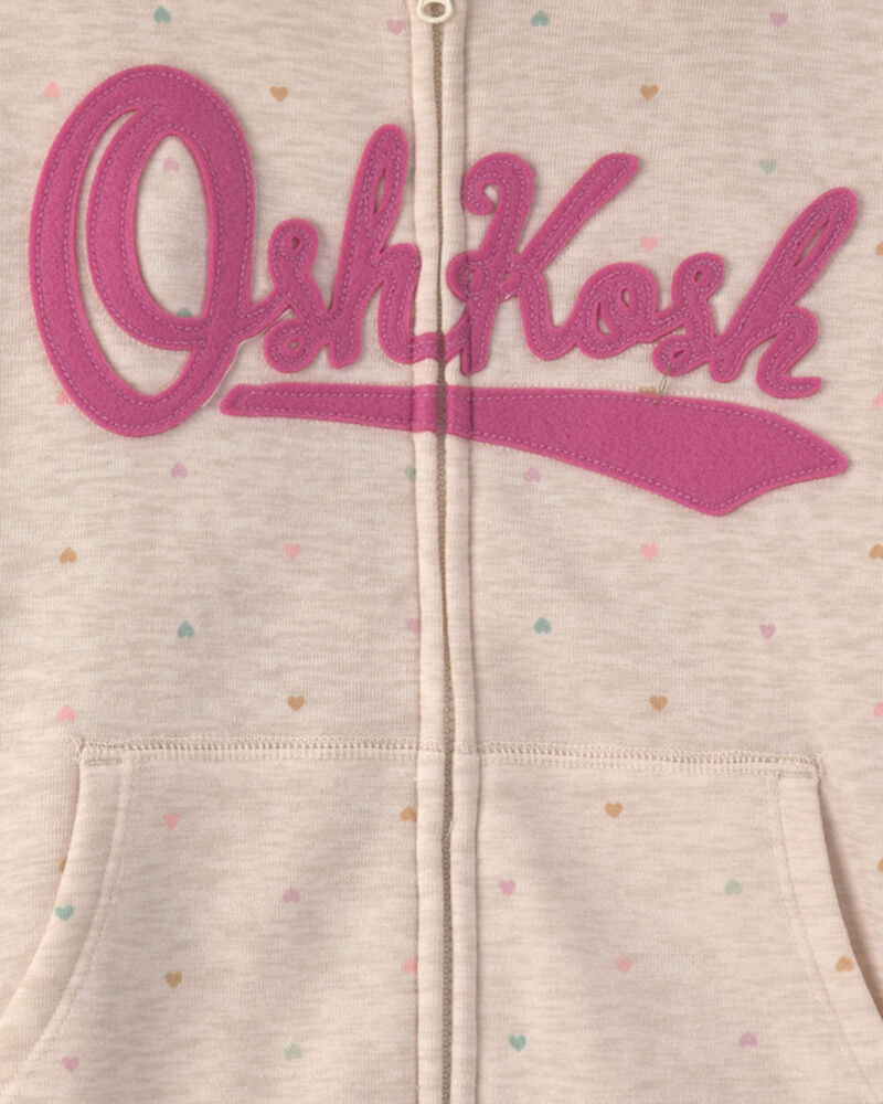 Filles - Chandail &agrave; capuchon &agrave; fermeture &agrave; glissi&egrave;re &agrave; logo OshKosh et c&oelig;urs - Cr&egrave;me, image 2 sur 2 diapositives