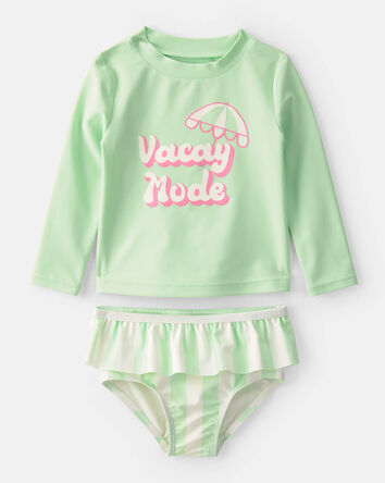 Baby Girl 2-Piece 'Vacay Mode' Rashguard Swimsuit Set - Green, 