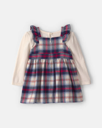 Baby Girl 2-Piece Plaid Flannel Long-Sleeve Dress Set, 
