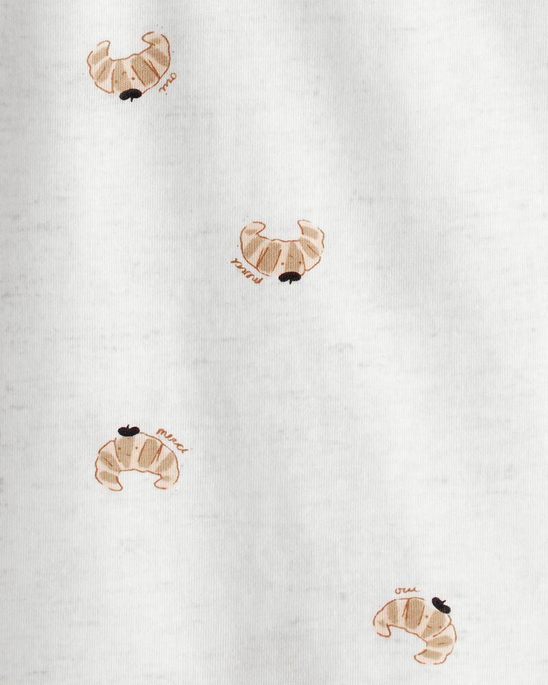 Toddler Girl  Croissant Print Long Sleeve Tee - Cream, image 2 of 3 slides