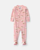 B&eacute;b&eacute; fille - Pyjama ajust&eacute; 1-pi&egrave;ce en DreamPlush avec pieds et fermeture &agrave; glissi&egrave;re double sens &agrave; motif vache - Rose, image 1 sur 5 diapositives