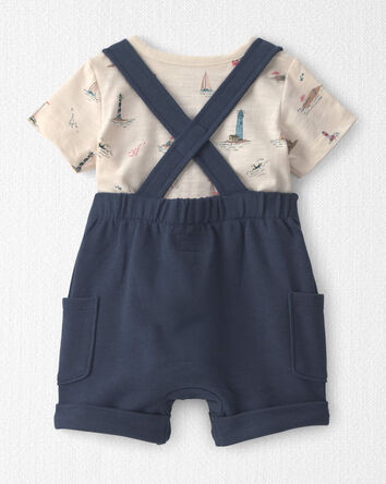 Baby 2-Piece Organic Cotton Shortall Set in Coastal Vacation, 
