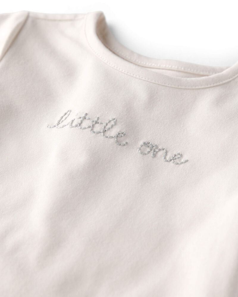 Baby 'Little One' Organic Cotton Embroidered Bodysuit in Ivory, image 2 of 4 slides