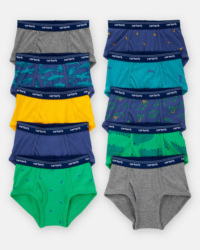 Toddler Boy 10-Pack Dinosaur Print Brief Underwear, image 1 of 2 slides