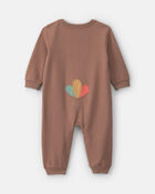 Baby Turkey Thanksgiving French Terry Long-Sleeve Jumpsuit - Brown, image 2 of 5 slides