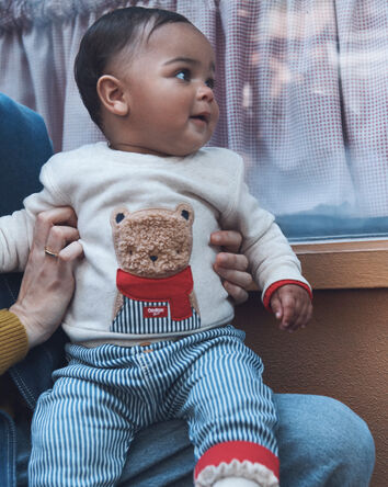 Bébé - Pantalon à rayures hickory à poche ourson - Bleu, 