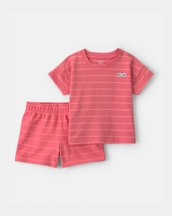 Toddler Boy Coral Striped Set - Orange, 