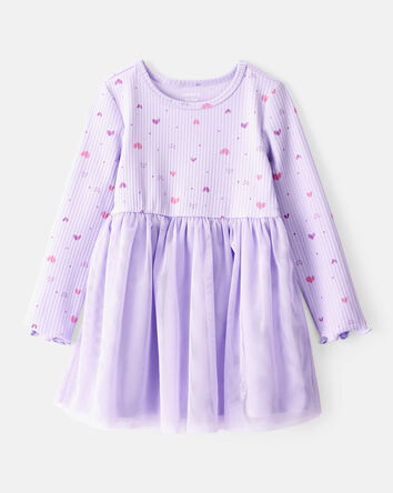 Tout-petit fille - Robe à manches longues à imprimé cœur - Mauve, 