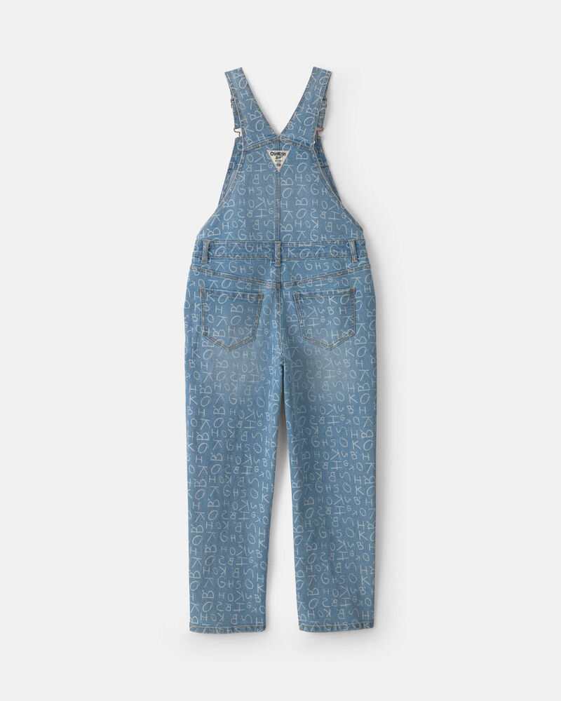 Girls Alphabet Denim Overalls - Medium Wash, image 4 of 6 slides