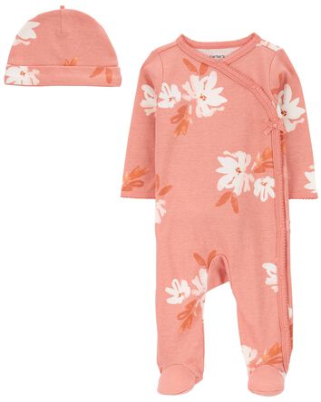 2-Piece Floral Sleeper Pyjamas and Cap Set, 