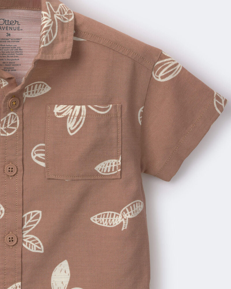 Toddler Boy Button-Down Short-Sleeve Shirt in Plant Print - Brown, image 5 of 5 slides