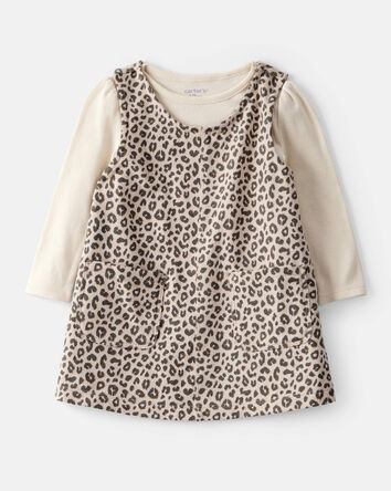 Bébé fille - Ensemble 2 pièces robe à manches longues en coton à imprimé de léopards - Brun, 