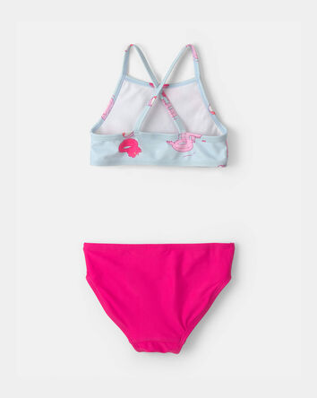 Toddler Girl Pool Float 3-Piece Rashguard Swimsuit Set - Blue/Pink, 