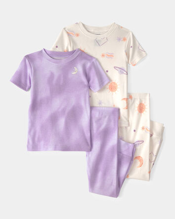 Toddler Girl Space Constellation Tie-Dye 100% Cotton Snug Fit 4-Piece Pyjama Set - Purple, 