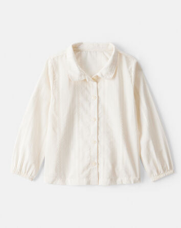 Toddler Girl Cotton Long-Sleeve Button-Down - White, 