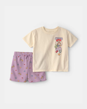 Toddler Girl 2-Piece Pixar&copy; Toy Story French Terry Short-Sleeve Top & Short Set - Purple/Cream, 